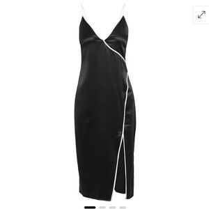 FLEUR DU MAL Wrap-effect silk-charmeuse black midi slip dress